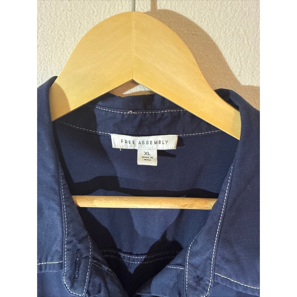 Free Assembly Shirt Dress Womens XL Navy Utility Midi Belted Cotton Lagenlook - Picture 4 of 8